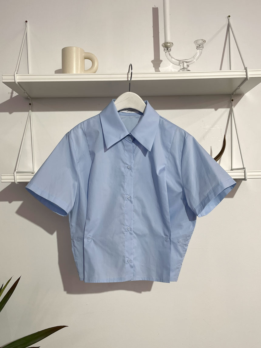 [무배] 허리 단추 핏 조절 크롭 셔츠 남방